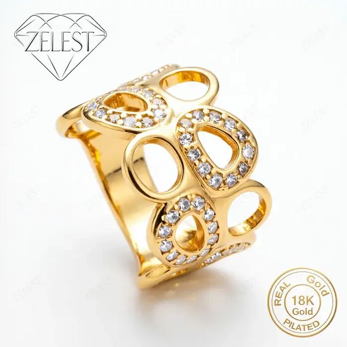 Bague large en argent sterling 925 plaqué or 18 carats