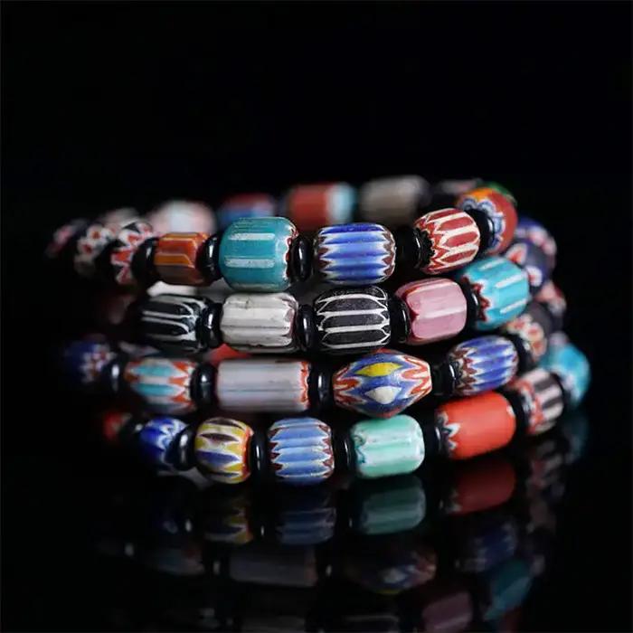 Bracelets en verre perlé de fleurs népalaises extensibles pour filles BB-200