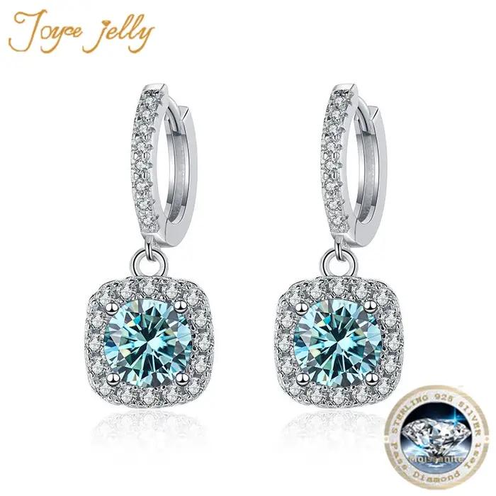 Luxe argent massif 925 bijoux 1ct D couleur Moissanite boucles d'oreilles pour les femmes vert bleu laboratoire créé