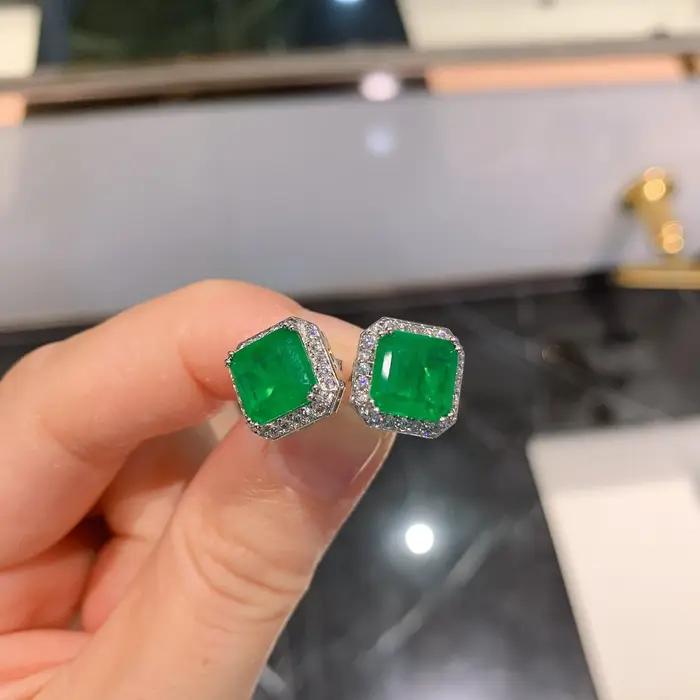 Boucle d'oreille carrée en tourmaline émeraude Paraiba pour femme