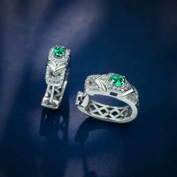 WUIHA Vintage 925 en argent Sterling laboratoire saphir émeraude rubis diamants à haute teneur en carbone cerceaux de fiançailles de mariage boucles d'oreilles bijoux fins