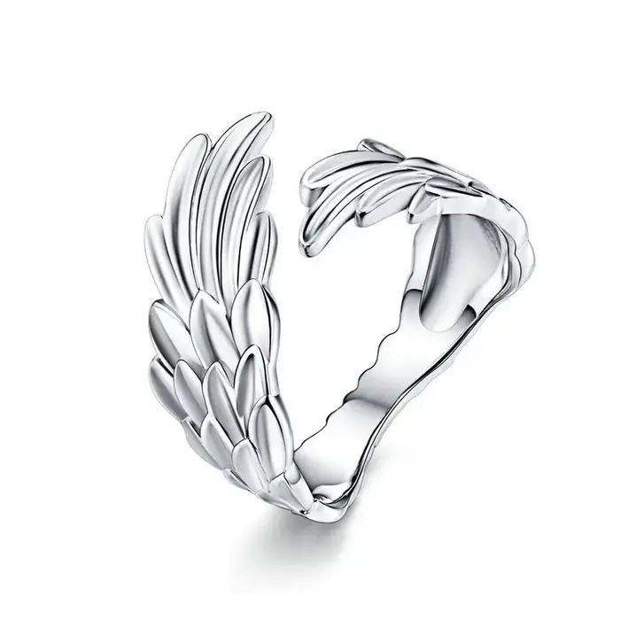 Bamoer 925 en argent Sterling ailes de gardien anneau ouvert aile d'ange réglable bague pour les femmes mode déclaration bijoux SCR512