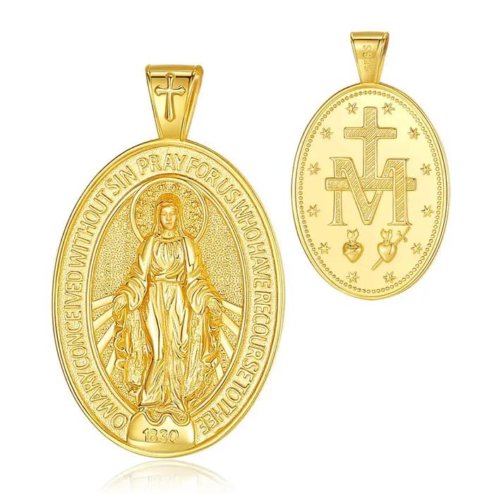 Collier Vierge Marie en Argent Sterling 925 avec Pendentif Religieux Or 18 Carats Bijoux Femmes Occasions Spéciales