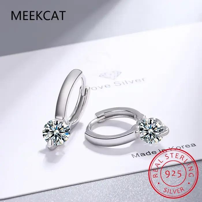 Boucles d'oreilles Solitaire 1ct D Moissanite pour femmes, créoles en argent Sterling 2023 avec diam