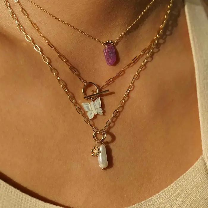 Collier papillon rempli d'or 14 carats pour femme