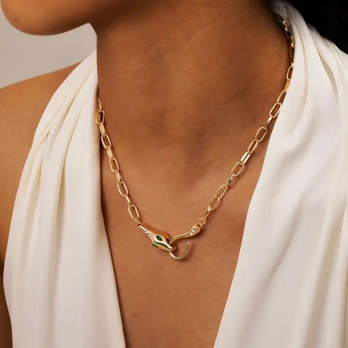 Collier Serpette en acier inoxydable pour femmes avec pendentif zirconium, bijou animal de compagnie élégant pour occasions spéciales
