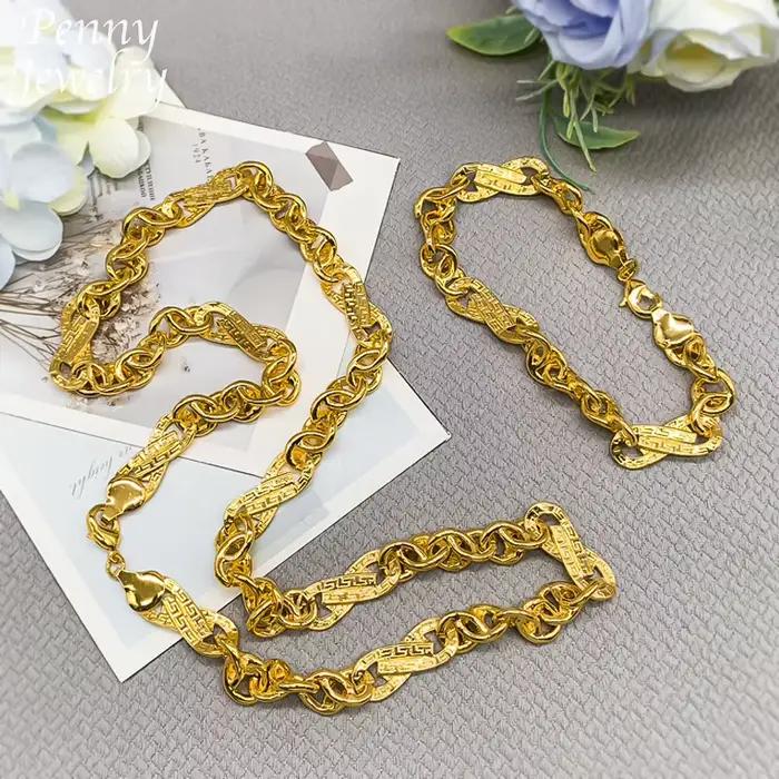 Ensemble de bijoux plaqué or 22 carats de Dubaï pour hommes et femmes, collier et bracelet hip-hop, bijoux de fiançailles tendance pour les fêtes et les mariages