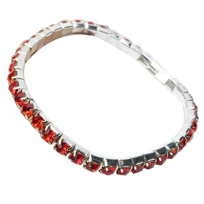 Bracelets et Bracelets pour femmes de luxe femmes une rangée pleine strass incrusté Bracelet élastiq