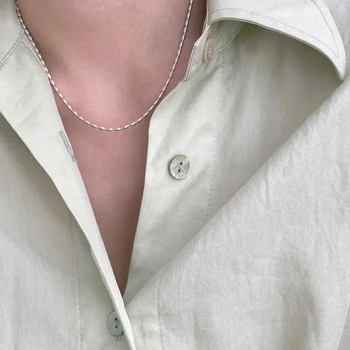 45/55CM de longueur 925 en argent Sterling cou Rugby Grains de riz chaîne colliers femmes bijoux de luxe breloques