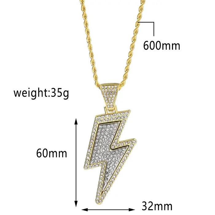 Nouveau Collier Pendentif Éclair en Strass Haut de Gamme Style Hip Hop 2026 pour Femme – Bijou Tendance pour Fête et Cadeau
