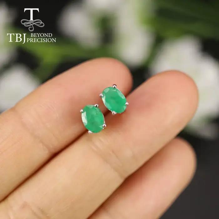 Tbj-Boucle d'oreille narsimple pour femme, bijoux fins en argent regardé blanc 925, pierres précieuses naturelles vertes du Brésil, 5*7mm, 1,5 ct, usage quotidien