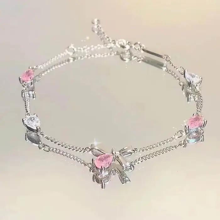 Bracelet en fleur de cerisier en Zircon rose pour femmes et filles