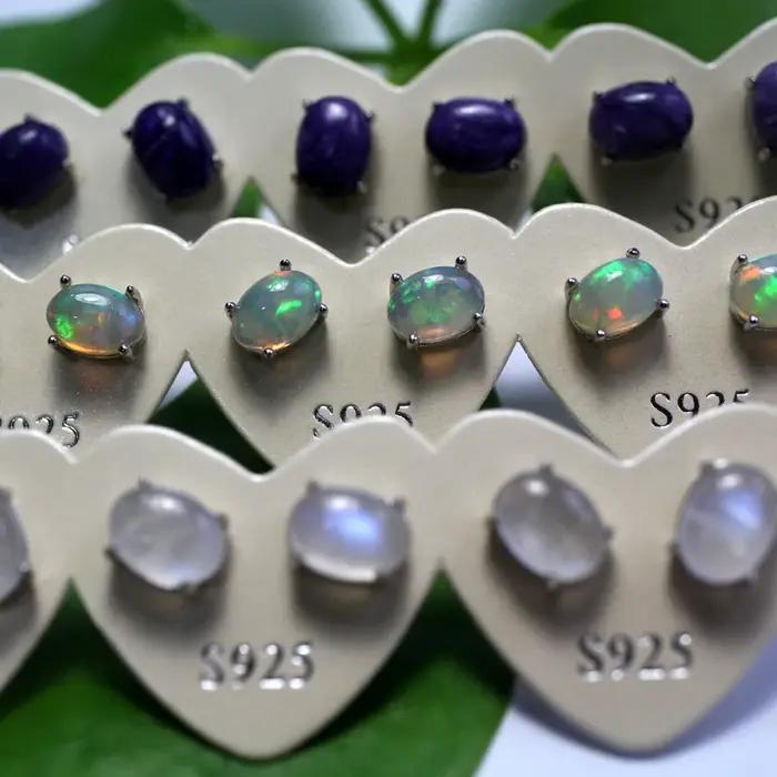 Boucles d'oreilles Meihan Natural Charm en argent sterling 925 avec pierres précieuses naturelles de charoïte