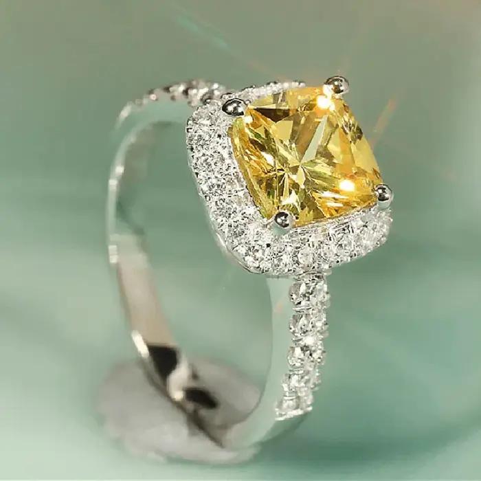 Bague de mariage en cristal jaune vif pour femme