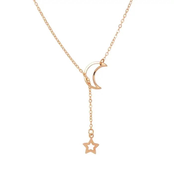 Collier avec pendentif lune et étoile pour femmes