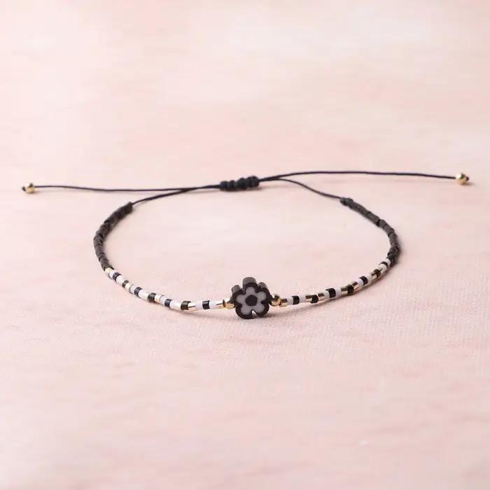 Bracelet de Perles de Riz, Fleur Arc-en-Ciel, Bohême, Triblockchain à la Main, Design Original, Dégr