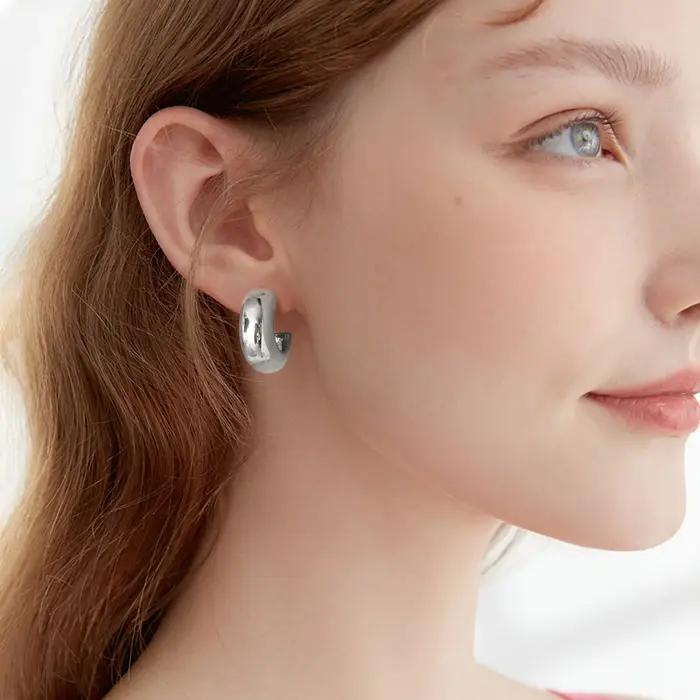 Boucles d'Oreilles Créoles Élégantes en Acier Inoxydable pour Femmes Occasions Spéciales Mode Grosses Boucles D'Oreilles Plaquées Or Argent