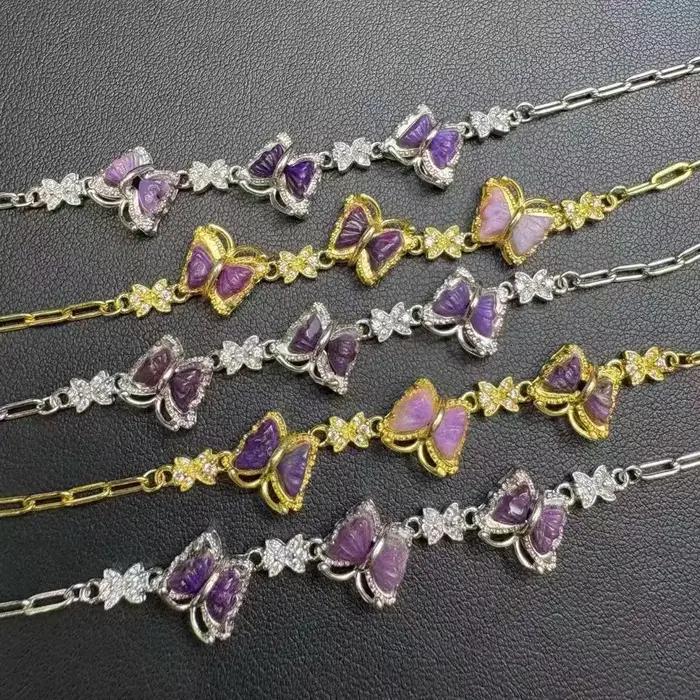 Unité un Bracelet 925 argent avec spécial cristal Sugilite naturel papillon sculpture