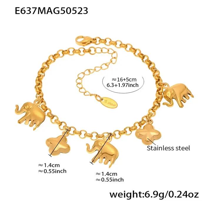 Bracelet à breloque en acier inoxydable pour femmes plaqué or éléphant mignon élégant pour occasions professionnelles et quotidiennes