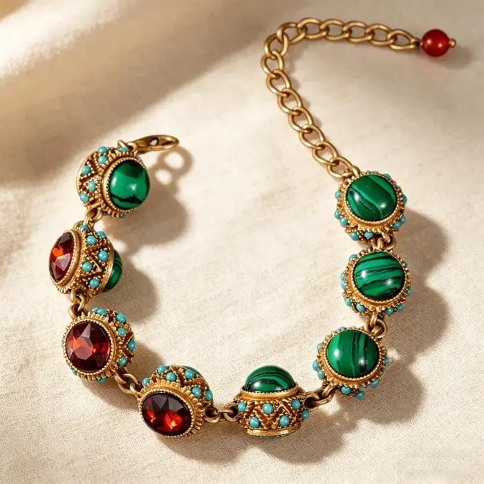 Bracelet bohème vintage pour femmes avec pierres précieuses rouges et turquoise bijou ethnique rétro occasions spéciales