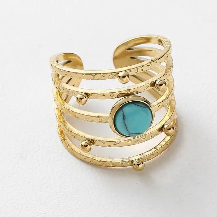 Bague ouverte en pierre naturelle creuse Boho pour femme