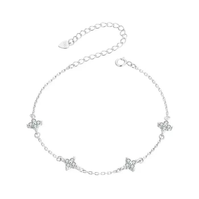 BAMOER – Bracelet en argent Sterling 925, plaqué or blanc, fleur en Zircon brillant, pour femmes et
