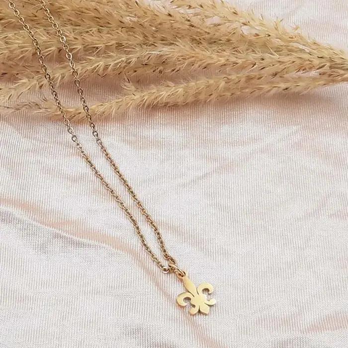 Collier Fleur de Lis Acier Inoxydable Pendentif Fleur Lys Saint Nicolas Bijoux Femme Occasions Spéciales