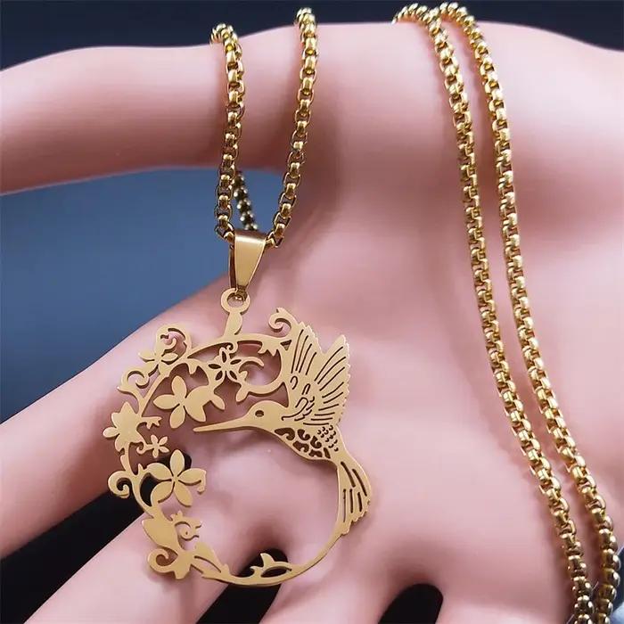 Collier de fleurs de colibri d'oiseau pour femmes et hommes