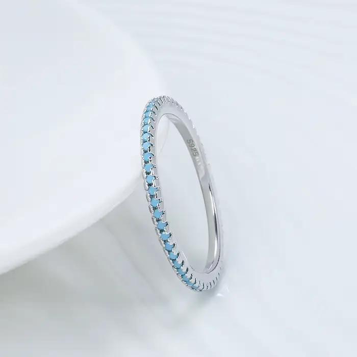 Kinel tibétain argent classique exquis cercle Turquoise charme empilable bague pour les femmes à la mode bijoux fins