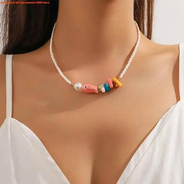 Collier bohème coloré réglable en cristal artificiel et perles pour femmes et filles occasions spéciales festival plage tenue décontractée
