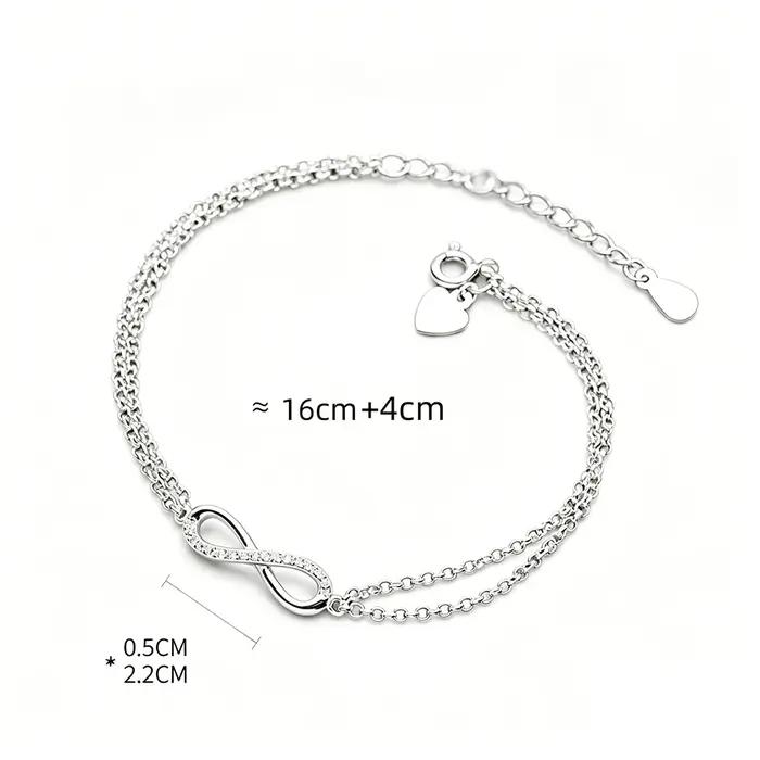 Bracelet en argent sterling 925 design minimaliste huit infini avec zircon incrusté pour femmes occasions spéciales