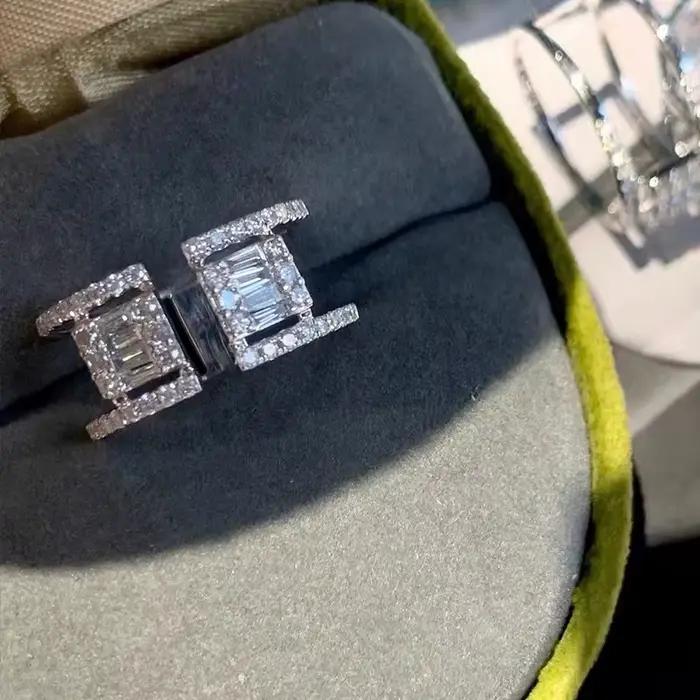 Bagues carrées tendance en diamant pour femmes, style hip-hop à double tête, bague rectangulaire sim
