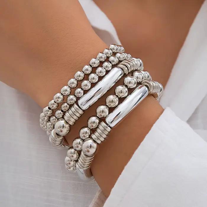Bracelets Punk exagérés en chaîne à grande boule pour femmes et hommes, Vintage, grosses perles rondes, bracelet élastique Grunge, bijoux de Couple Steampunk pour hommes