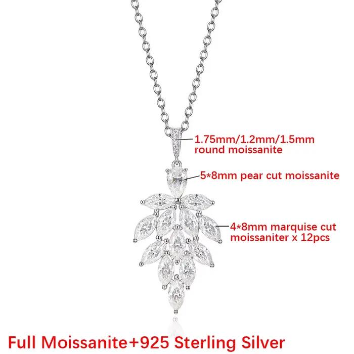 BXINY – collier avec pendentif en diamant Moissanite, 100% argent S925, chaîne en feuilles pour femm
