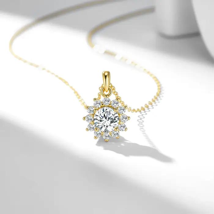 Collier pendentif en moissanite tournesol haute qualité argent sterling 925 plaqué or 14 carats unisexe classique certifié pour femmes et hommes occasions spéciales
