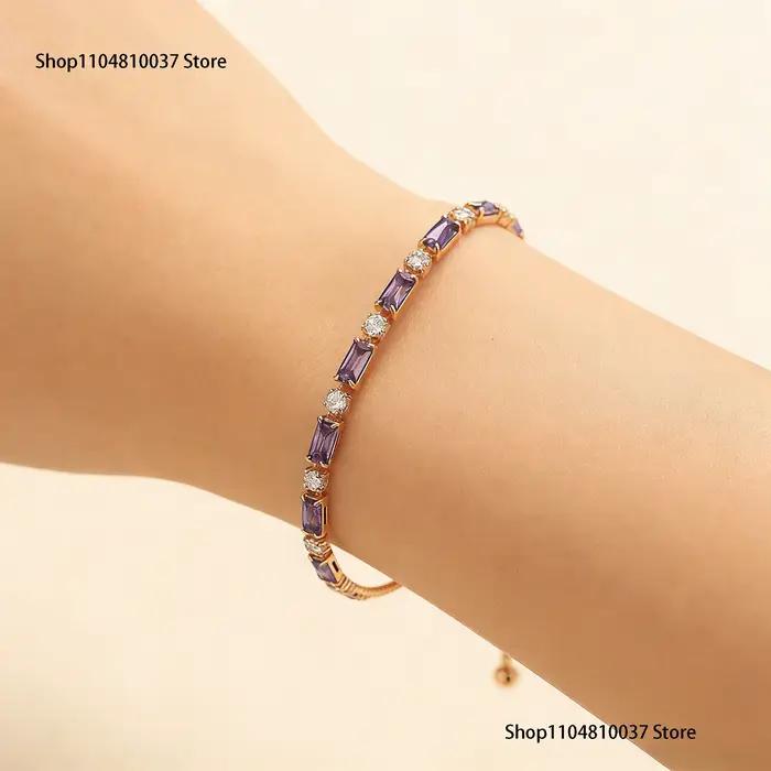 Bracelet en argent sterling 925 de luxe abordable avec cristaux violets et pierres précieuses