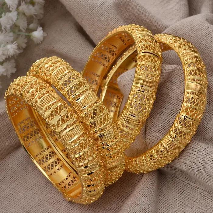 Bracelets plaqués or de Dubaï pour femmes, 4 pièces/lot, cadeau de mariage pour couple