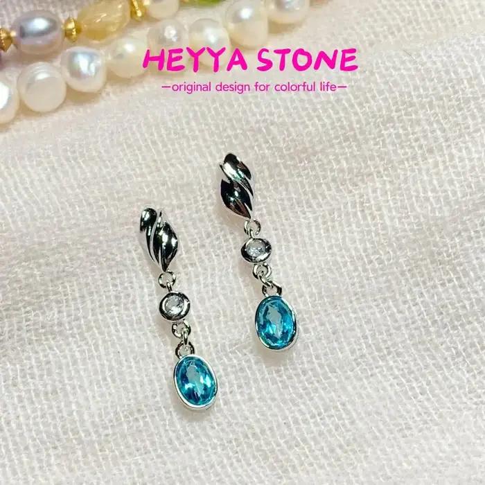 HEYYA – boucles d'oreilles ovales en pierre de topaze bleue naturelle pour femmes, bijoux fins simpl