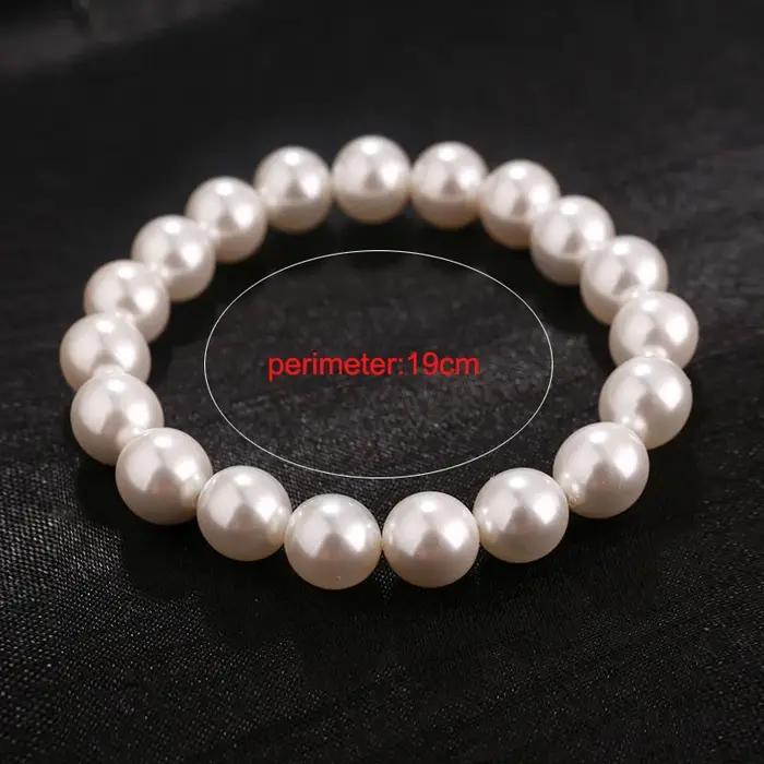 Bracelet classique élégant en perles blanches élastiques pour femmes et hommes