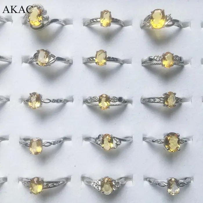 5 anneaux 10 anneaux AKAC environ 5*7mm quartz citrine naturel femmes bague réglable envoyer au hasard