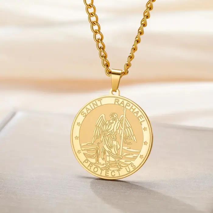 Lucktune Saint Raphael archange collier à breloques en acier inoxydable