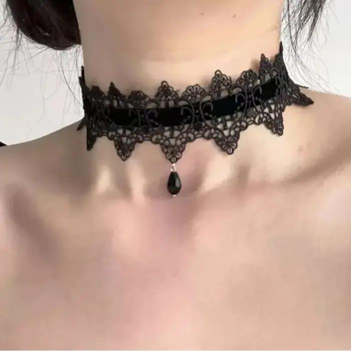 Collier en dentelle perlée Sweet Lolita Y2K nœud papillon pour femmes romantique mignon occassions spéciales quotidienne