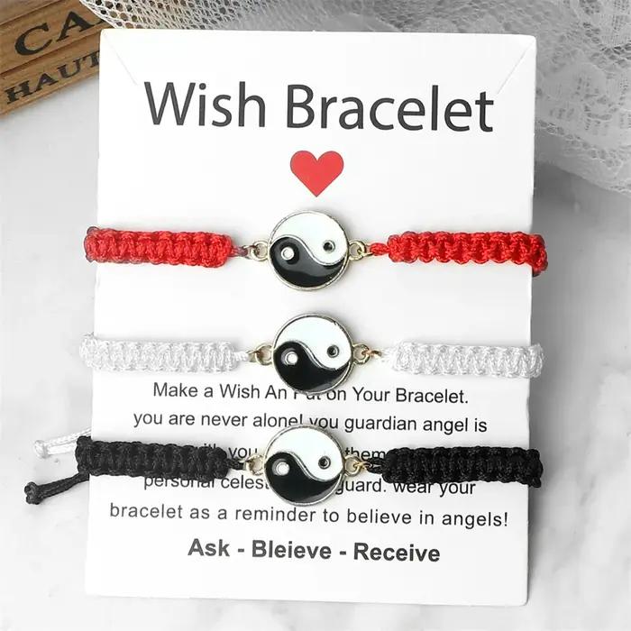 Yin Yang Tai Chi pendentif Bracelet pour femmes hommes à la main tissé chaîne