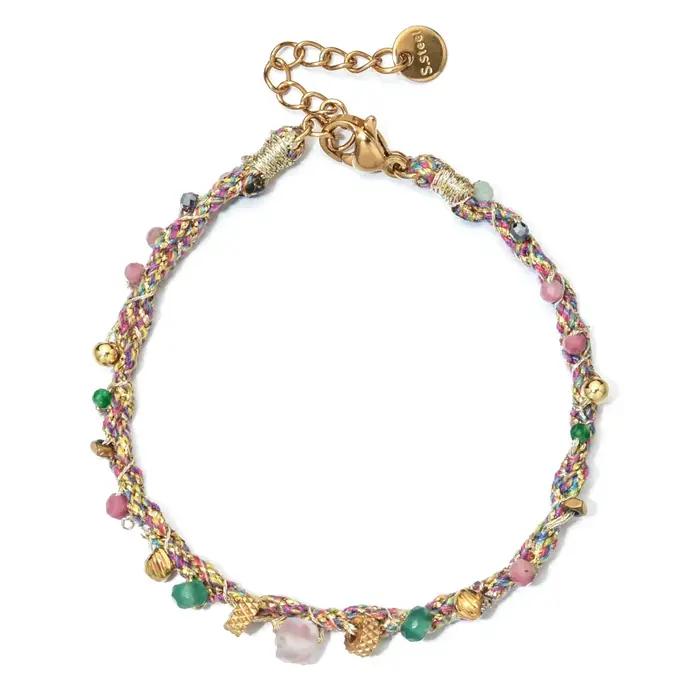 Bracelet en corde tressée colorée mélangée en pierre Boho de style français, perles en acier inoxydable plaqué or 18 carats, réglable, bijoux