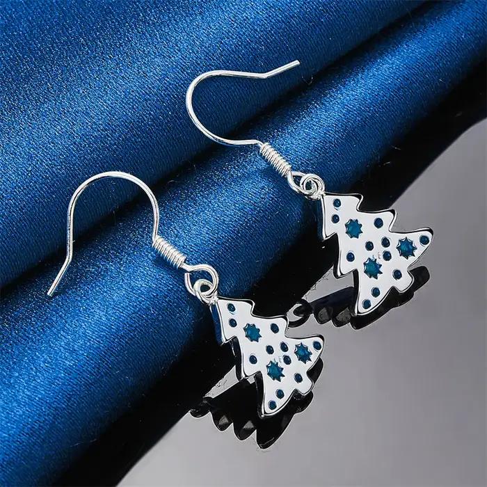 1 paire de boucles d'oreilles arbre de noël en argent sterling 925