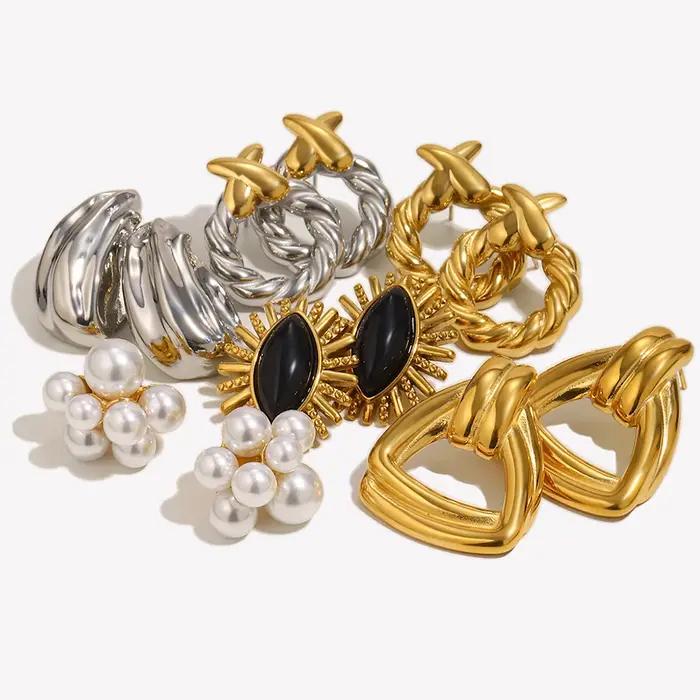 E.B.belle – boucles d'oreilles en pierre d'agate noire pliée irrégulière