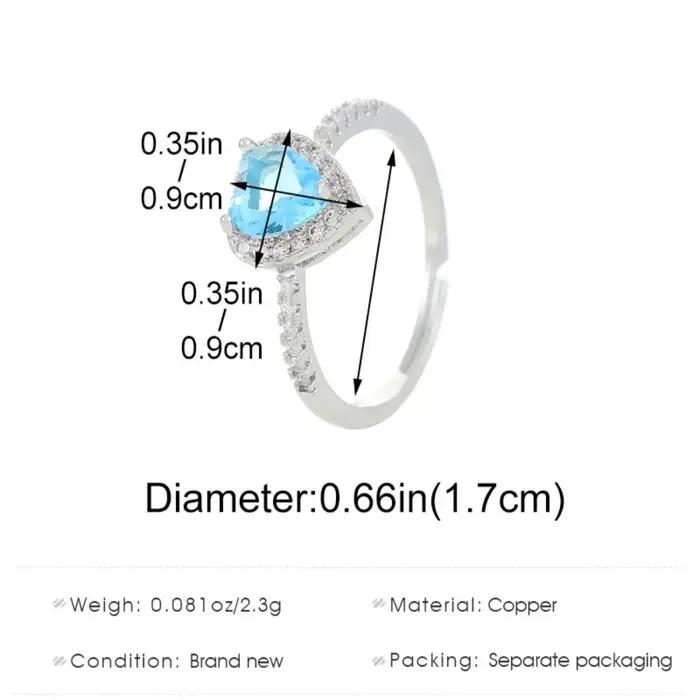 Bague de luxe en cristal de cœurs colorés pour femmes