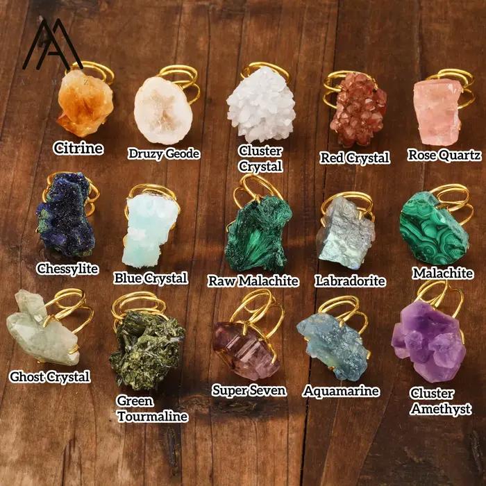 Bague ajustable en argent plaqué or avec géodes d'azurite et de malachite naturelles pour femmes et hommes, occasion spéciale, bohème chic, tracker d'humeur, sommeil et fitness