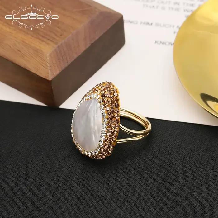 GLSEEVO-Bague en Perles Baroques Naturelles pour Femme, Strass Incrustés à la Main, Mode Exquise, Personnalité, Luxe, ix, Bijoux pour Dames, Nouveau