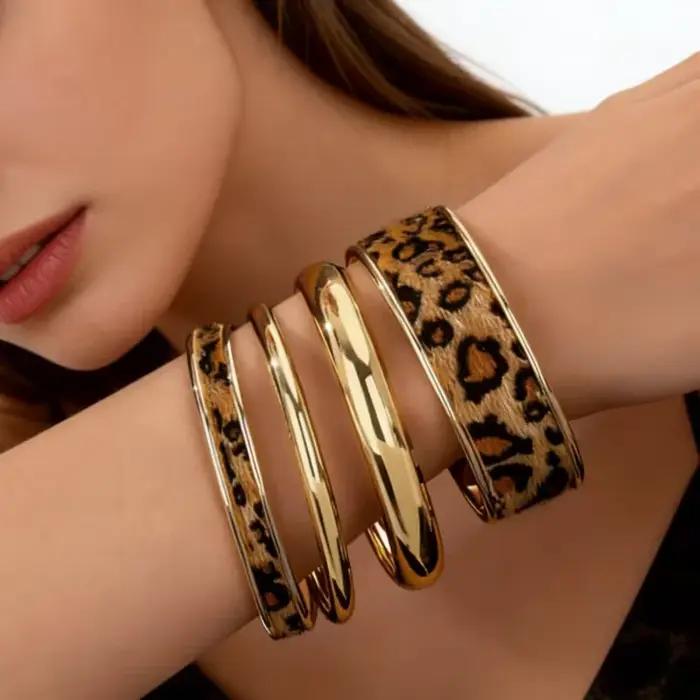 Ensemble de 4 bracelets léopard AY pour femmes style vendange tracker d'humeur fitness bijoux de fête cadeau nouveau design minimaliste
